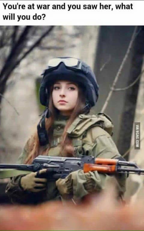 Since she's actually a civilian, you should probably search her and hand her over to the intel guys as a potential insurgent. Meme via Team Non-Rec