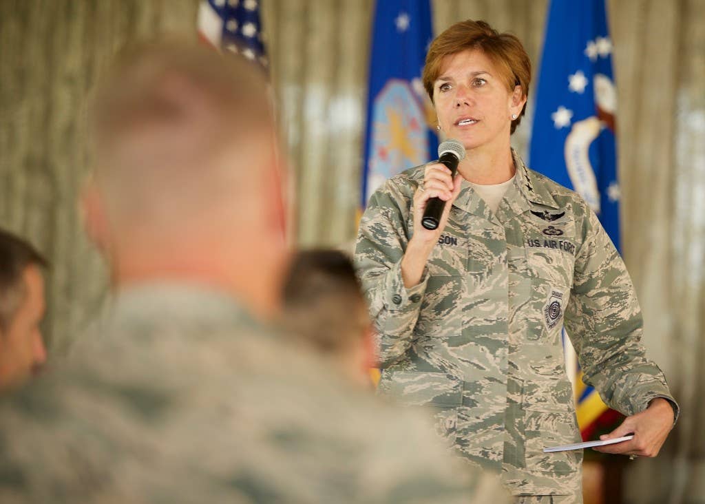 We assume she drops the mic at the end of her speeches. (U.S. Air Force photo by Tech. Sgt. James Stewart/Released)