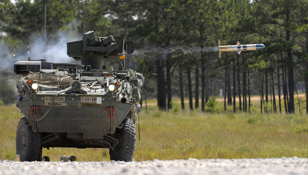 A US Army Stryker fires a TOW missile during anti-tank training. Photo: US Army Pfc. Victor Ayala