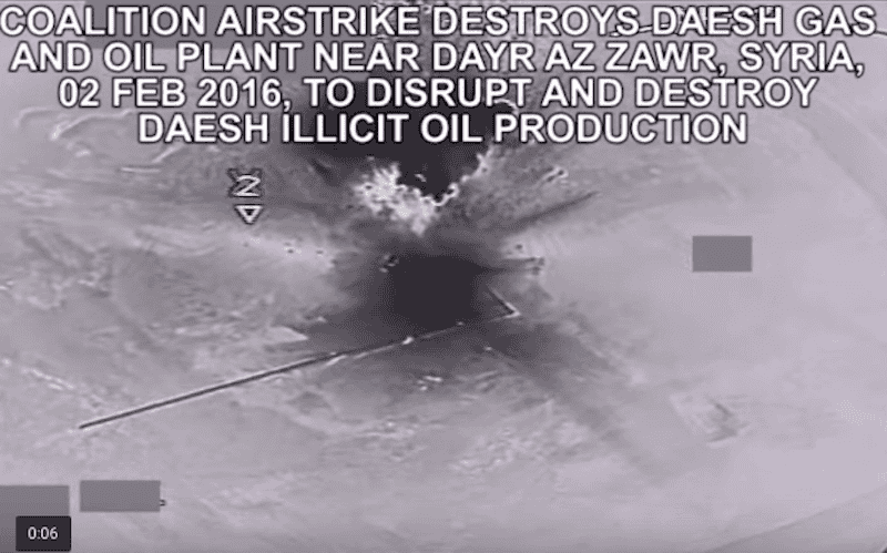 Screen grab of a US-led coalition airstrike in Syria. | CJTF Operation Inherent Resolve | YouTube