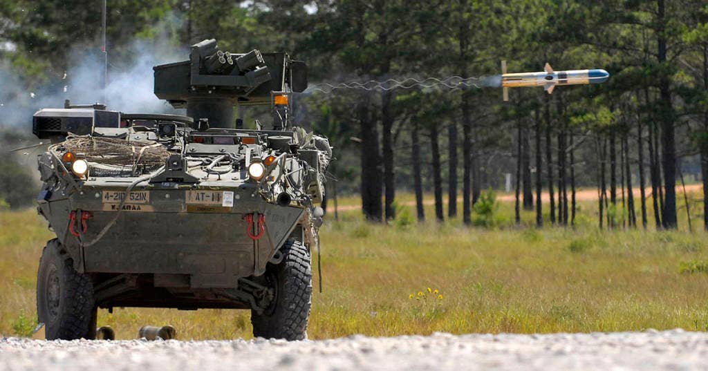 A U.S. Army Stryker combat vehicle firing a TOW missile. Photo: US Army Pfc. Victor Ayala