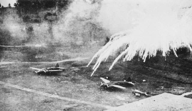 Henderson Field getting hit by Japanese aerial attacks.