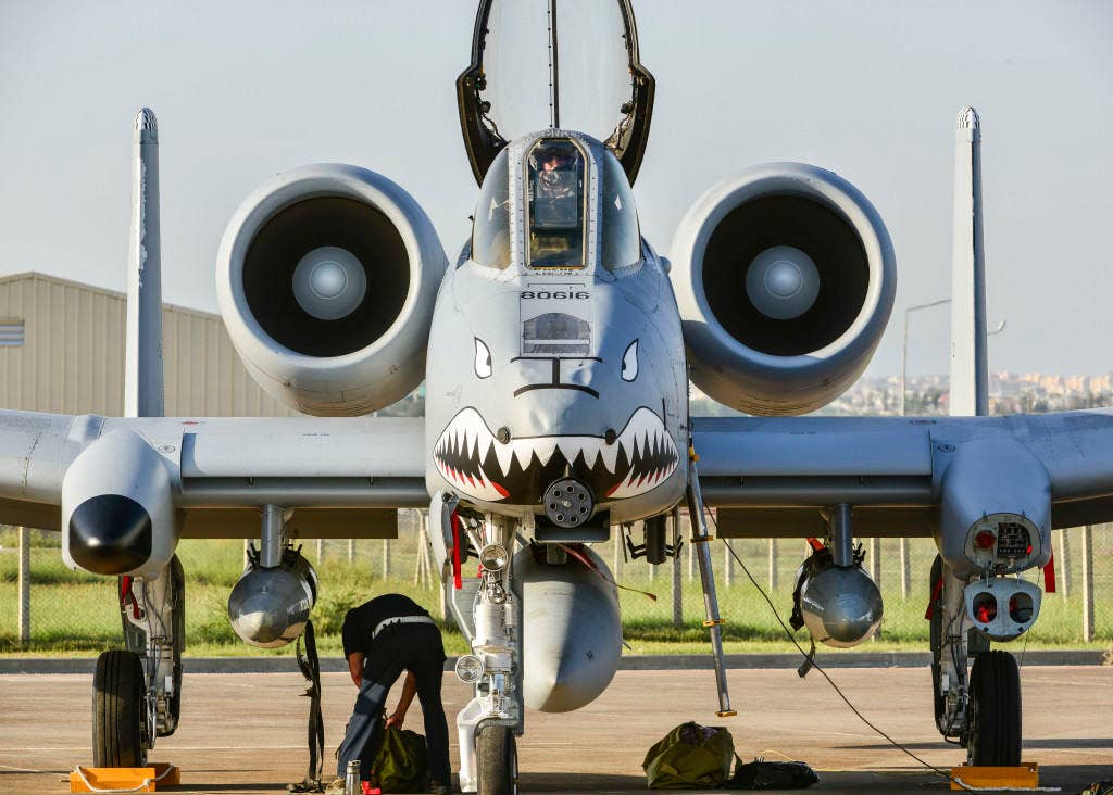 An A-10C Thunderbolt II attack aircraft sits on the flight line at Incirlik Air Base, Turkey Oct. 15, 2015. Along with the 12 A-10C Thunderbolt IIs from Moody Air Force Base, Georgia, the U.S. Air Force deployed support equipment and approximately 300 personnel to Incirlik AB in support of Operation Inherent Resolve. This follows Turkey's recent decision to open its bases to U.S. and other Coalition members participating in air operations against ISIL. (U.S. Air Force photo by Airman 1st Class Cory W. Bush)