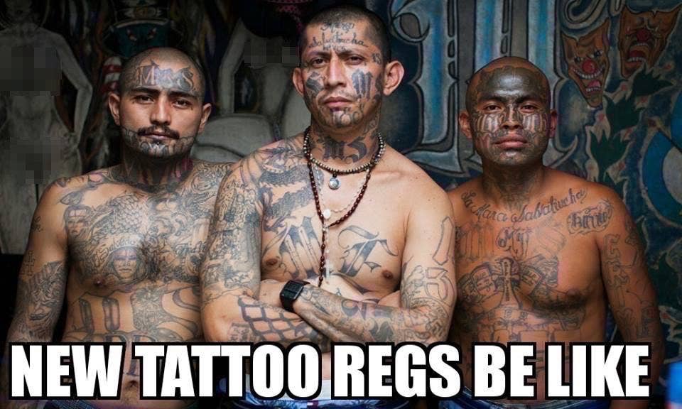Ooooh. Almost, guys. Can't get in with those face tattoos, and none of them can be gang affiliated. (Meme: Sh-t my LPO says)