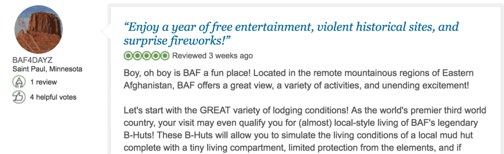 Screengrab: TripAdvisor's Bagram Airfield reviews