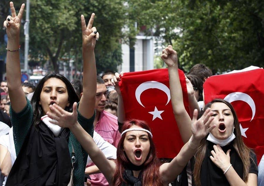 Turkish women protesting the AKP government in Istanbul.