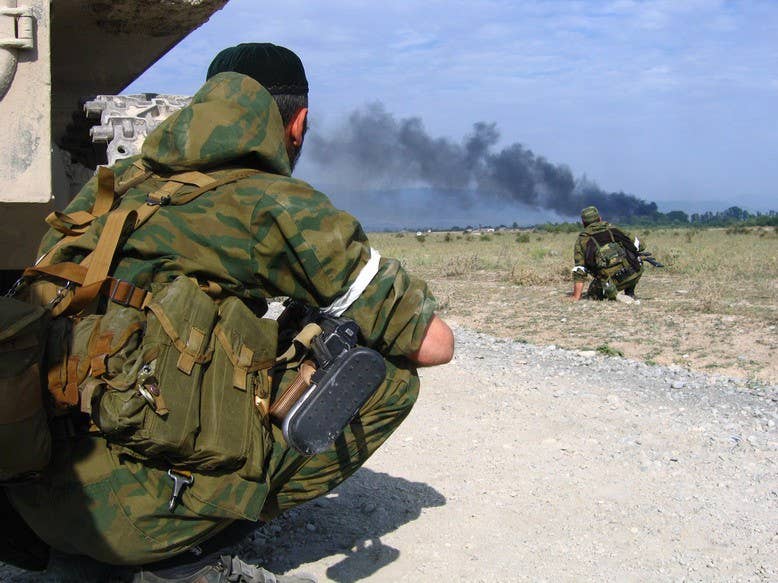 Ethnic-Chechen Spetsnaz soldiers of Sulim Yamadayev's Battalion Vostok in Georgia in 2008 (Russian Defence Ministry photo)