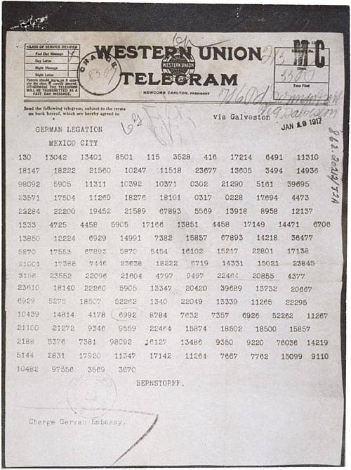 The coded version of the telegram.