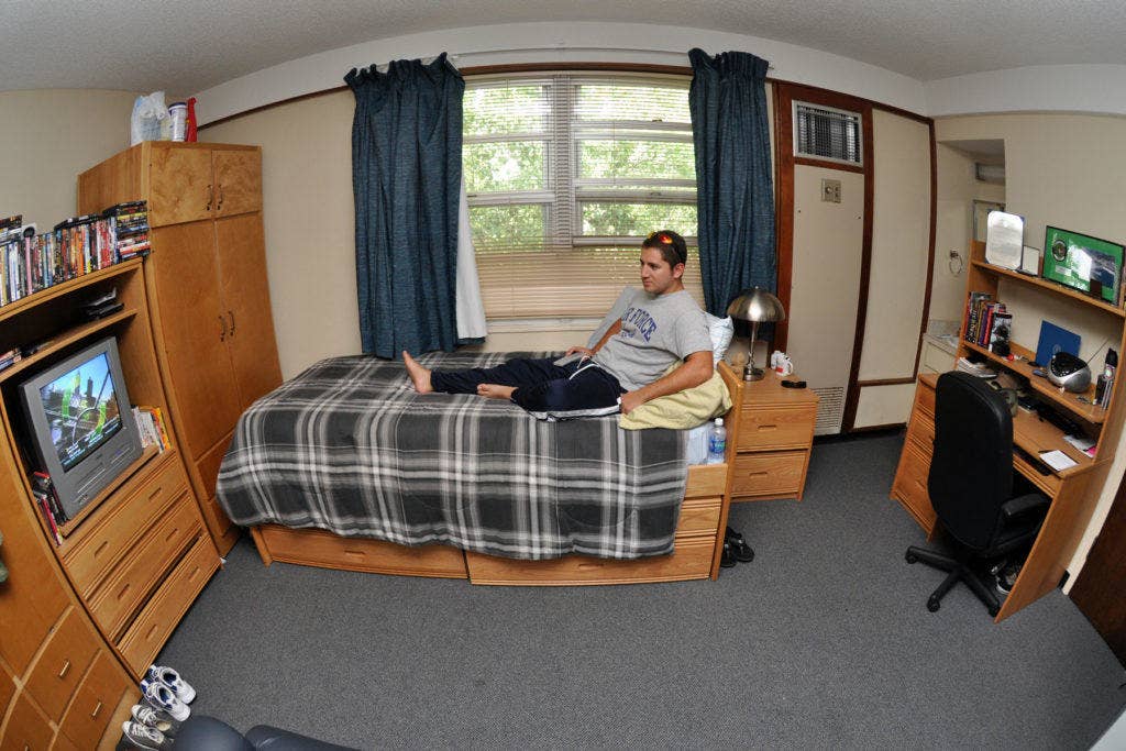 Airman 1st Class Robert Ruiz, 85th Test and Evaluation Squadron, enjoys the comfort of his dorm room. (U.S. Air Force photo by Airman Anthony Jennings)
