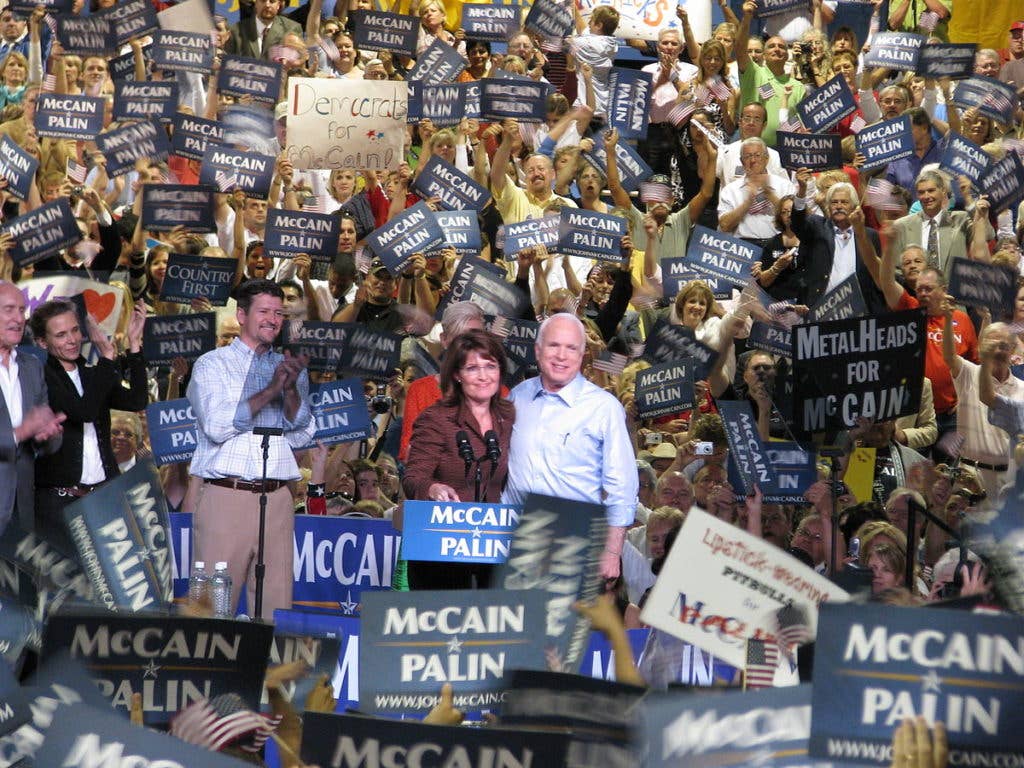 Senator John McCain and Governor Sarah Palin campaign in the 2008 election. (Photo: Matthew Reichbach via Flickr)