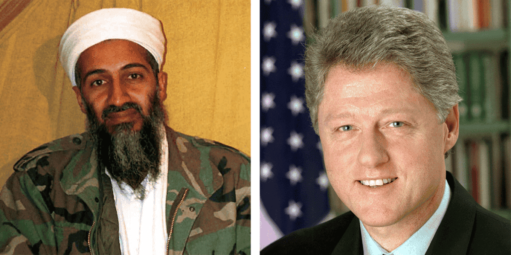 Osama bin Laden (Public Domain. Bill Clinton (US president photo: Executive Office of the President of the United States).