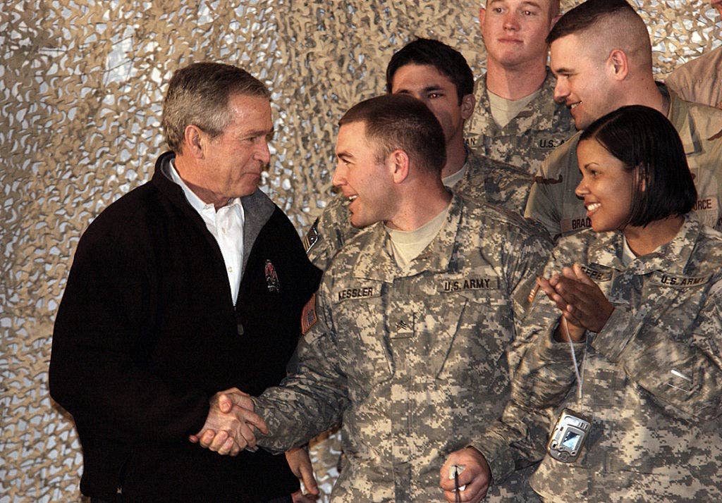 president bush shakes troops hands
