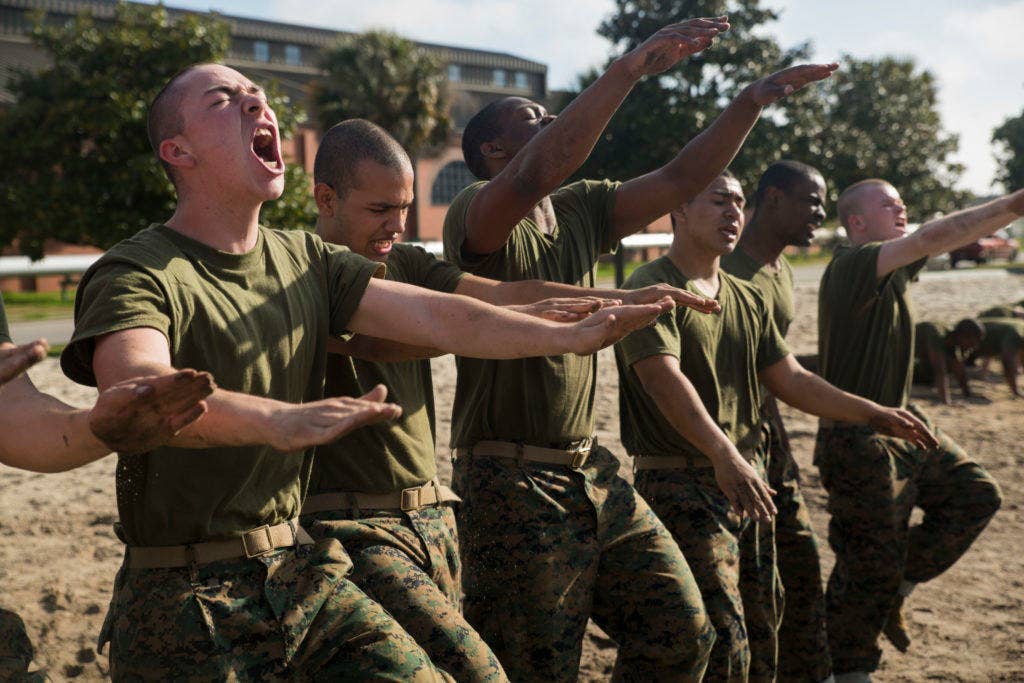 But don't get caught. Recruits run in place during an incentive training session March 5, 2015, on Parris Island, S.C. Incentive training consists of physical exercises administered in a controlled and deliberate manner and is used to correct minor disciplinary infractions, such as falling asleep in class. (Photo by Sgt. Jennifer Schubert)