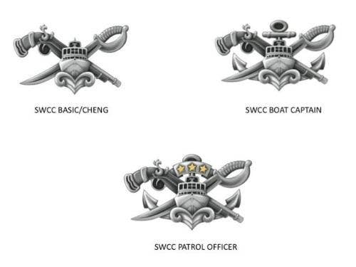 The Navy has updated the Naval Special Warfare Combatant-craft Crewman insignia with three versions outlining a sailor's skill and seniority. The new badges will look like these but carry different official designations.