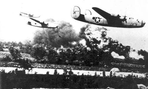 Consolidated B-24s on the Ploesti oil refinery bombing mission. (U.S. Air Force photo)