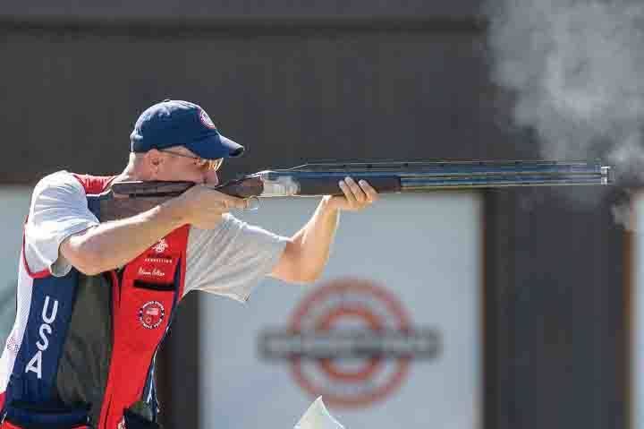 Staff Sgt. Glenn Eller, U.S. Army Marksmanship Unit and 2008 Olympic gold medalist, fires his shotgun during a competition. Eller placed 14th in the Double Trap at the 2016 Olympics. (Photo: US Army Marksmanship Unit Brenda Rolin)