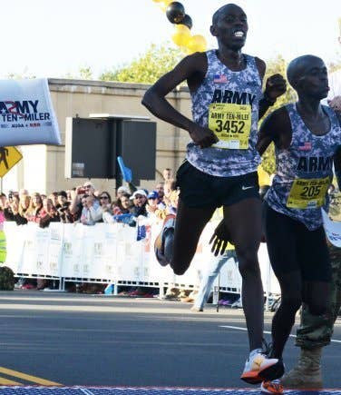 Army Spc. Paul Chelimo wins the 2015 Army Ten-Miler. He later competed in the Rio Olympics in 2016 and took silver in the men's 5,000-meter race. (Photo: U.S. Army World Class Athlete Program David Vergun)