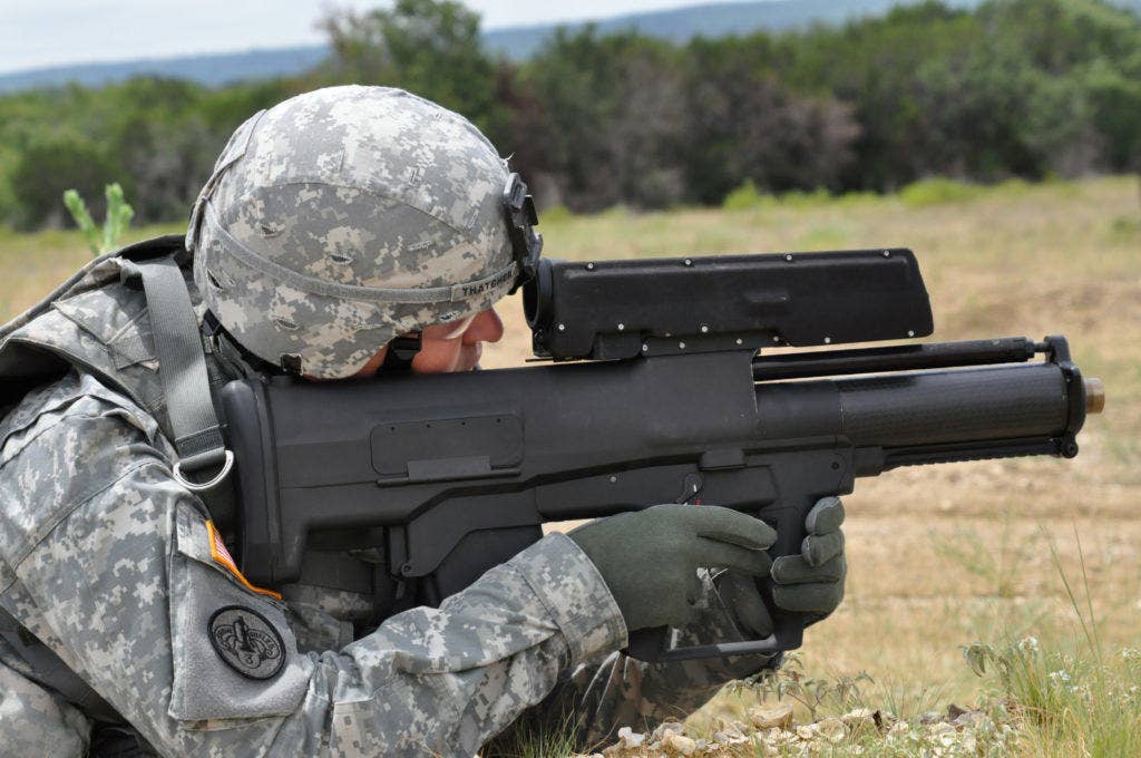 An XM25 airburst grenade launcher in July 2009. | US Army photo