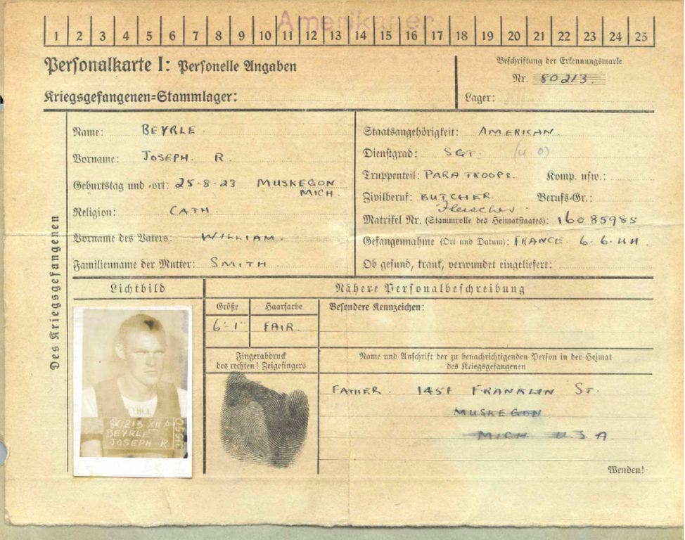 Beyrle's POW ID.