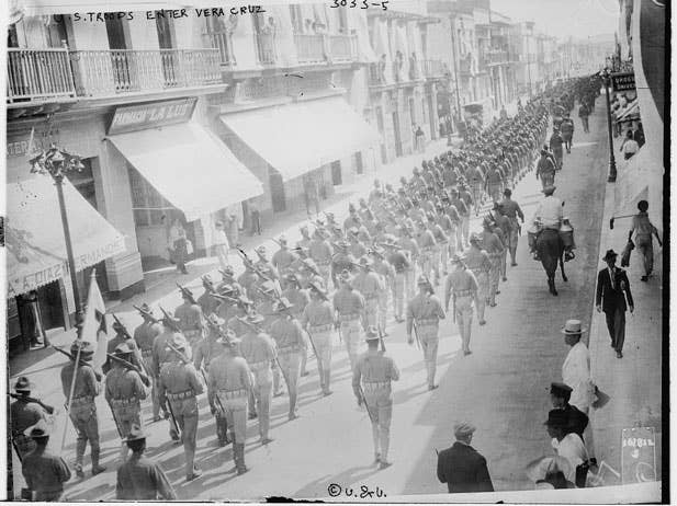 U.S. troops march through Veracruz in 1914. (National Archives)
