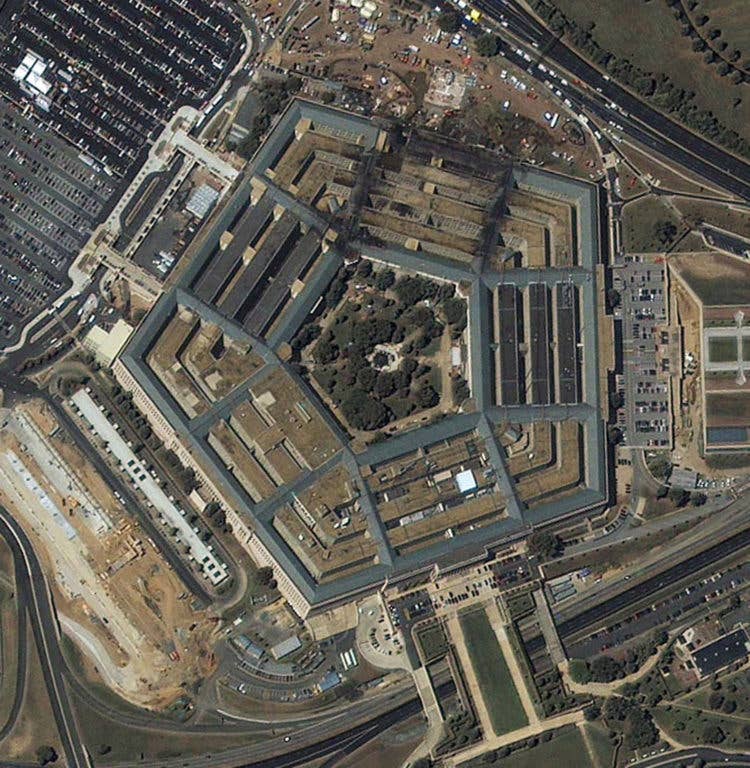 Seen is an aerial view of Pentagon after a hijacked airline crashed into it Sept. 11. Terrorist hijacked four commercial jets and then crashed them into the World Trade Center in New York, the Pentagon and the Pennsylvania countryside. (U.S. COAST GUARD PHOTO)