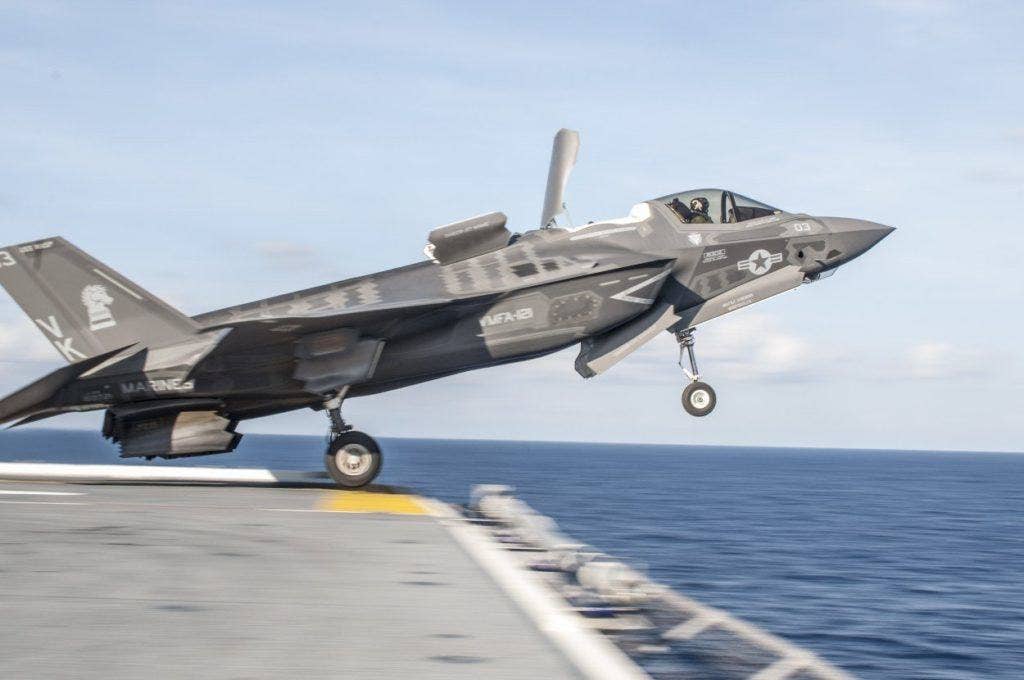 An F-35B Lightning II takes off from the flight deck of the amphibious assault ship USS Wasp on May 25, 2015. | US Navy Photo