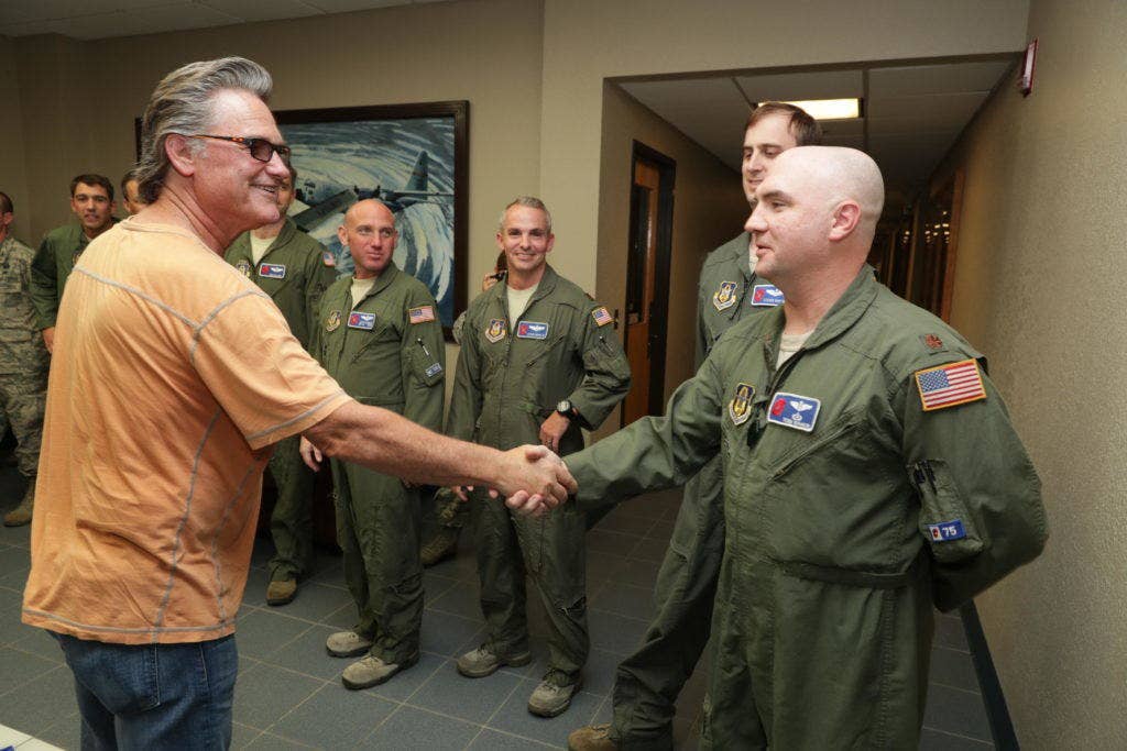 Kurt Russell meets an airman at Keesler Air Force Base. | Photo courtesy of Lionsgate