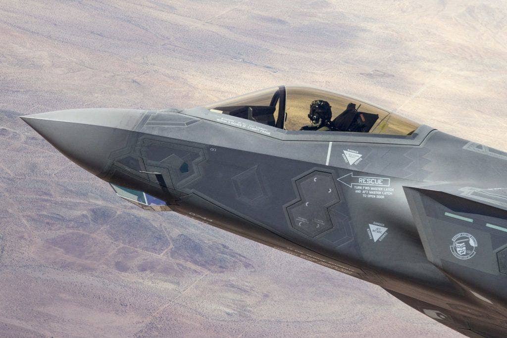 An F-35A performing a test flight on March 28, 2013. | Courtesy of Lockheed Martin