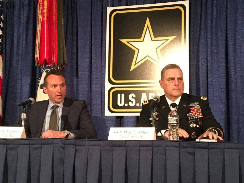 Secretary of the Army Eric Fanning and Chief of Staff Gen. Mark Milley during a press conference at AUSA. (Photo: Ward Carroll)