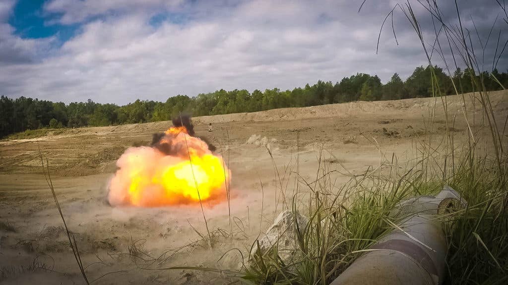 This is what it looks like with 1.5 pounds of C4. Someone has to try this with battleship shells and their little grenade submunitions. (Photo: U.S. Army Capt. Adan Cazarez)