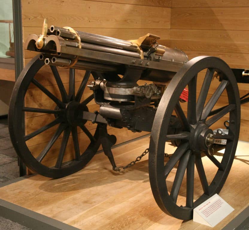 An 1865 Gatling in the British Imperial Artillery Museum.