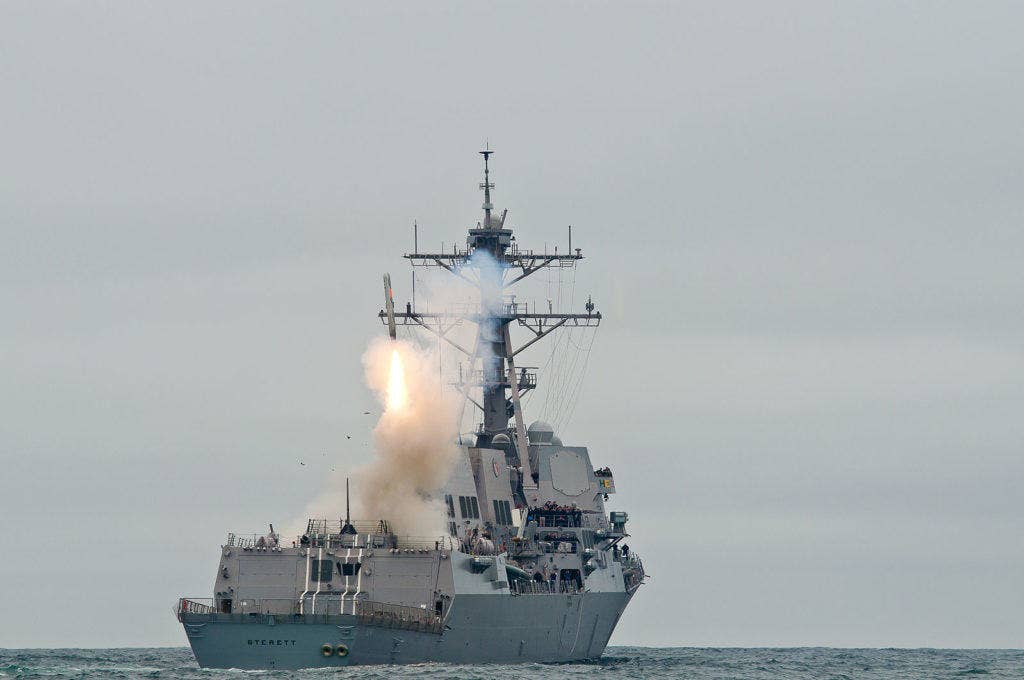 The guided-missile destroyer USS Sterett launches a Tomahawk missile. | U.S. Navy photo by Fire Controlman 1st Class Stephen J. Zeller