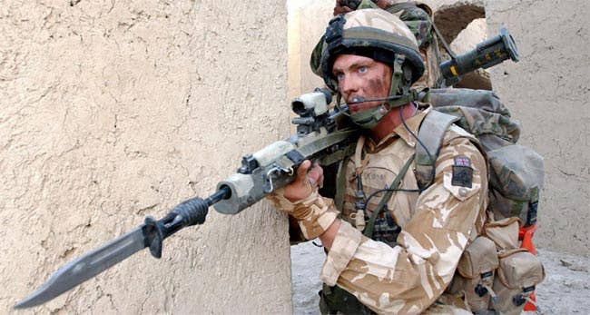 A British soldier with fixed bayonet. (Photo: U.K. Ministry of Defence)