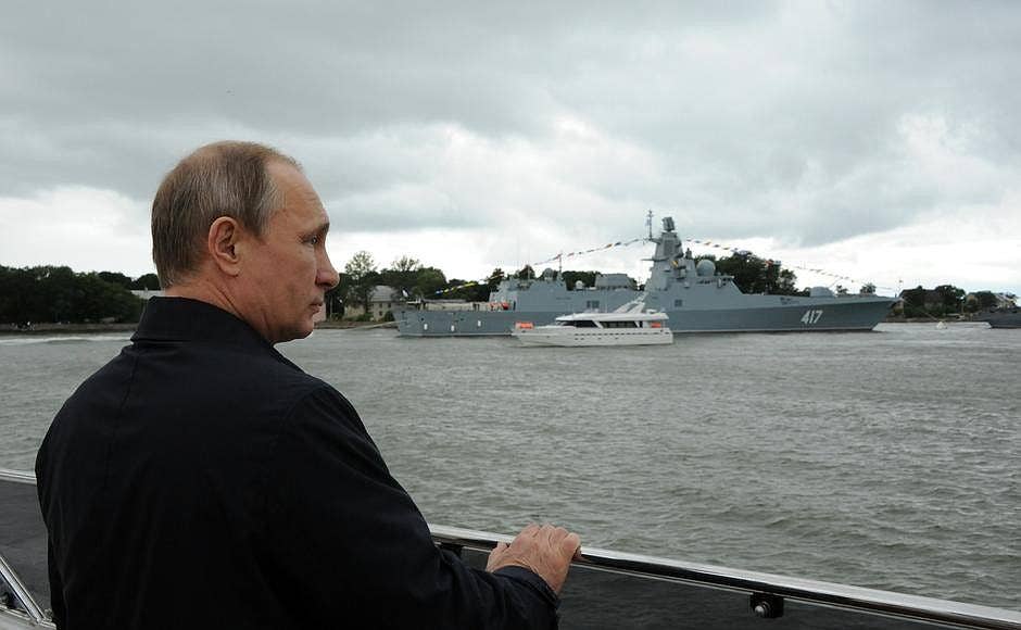 Russian President Vladimir Putin at a parade celebrating Navy Day. | Russian state media