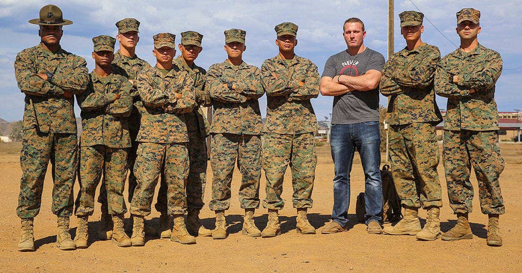Medal of Honor recipient Dakota Meyer visits Marines at Camp Pendleton, California. (Photo by Marine Cpl. Angelica Annastas)