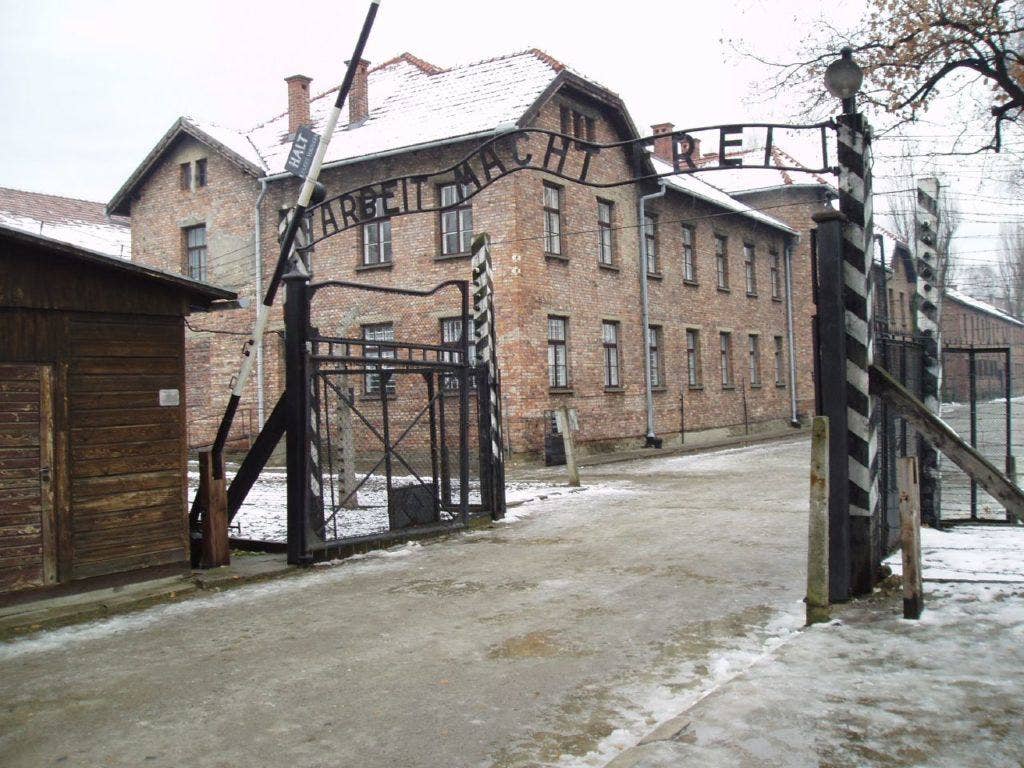 The main gate at Auschwitz.