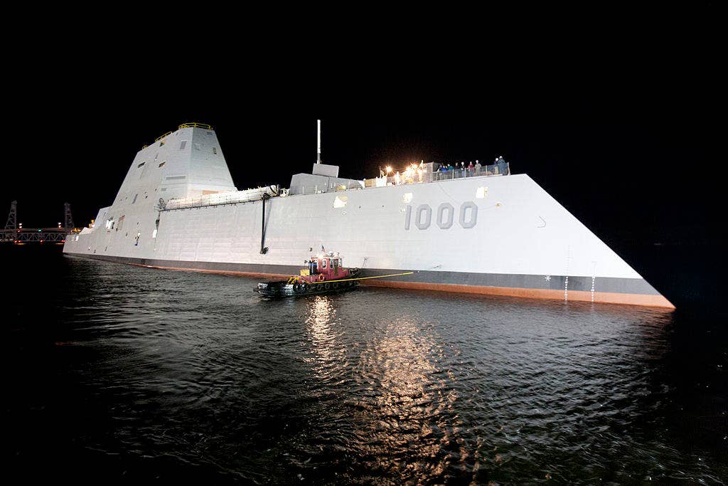 USS Zumwalt is floated out of dry dock. (U.S. Navy, October 28, 2013)