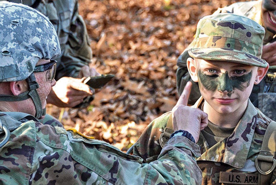 Eleven year-old Michael Kelsey becomes a soldier for a day on Fort Leonard Wood. (Photo Credit: Dawn M Arden, Fort Leonard Wood)