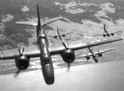 9th Air Force Douglas A-20G or A-20H over France. Note the solid nose holding six M2 .50-caliber machine guns. (US Air Force photo)