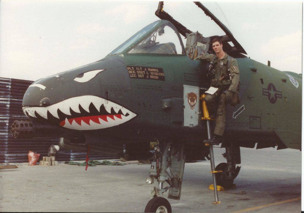 U.S. Air Force 1st Lt. John Marks poses with an A-10 Thunderbolt II at King Fahd Air Base, Saudi Arabia, during Desert Storm in February, 1991. Destroying and damaging more than 30 Iraqi tanks was one of Marks most memorable combat missions during Desert Storm. | Courtesy photo provided by Lt. Col. Marks