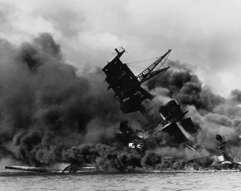 The USS Arizona (BB-39) burning after the Japanese attack on Pearl Harbor. | Creative Commons photo
