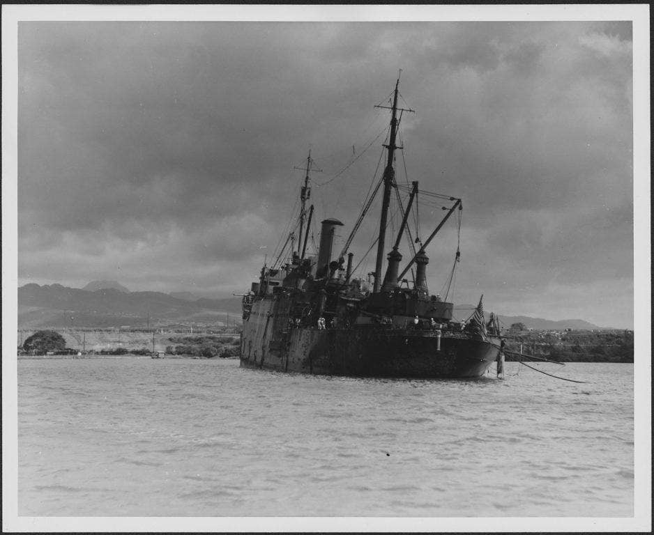 The USS Vestal was beached after suffering multiple bomb hits at Pearl Harbor. (Photo: U.S. Navy)