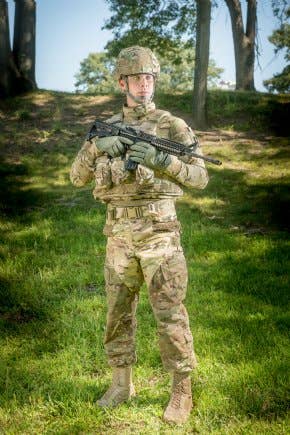 A soldier wears the Blast Pelvic Protector, a replacement for the Protective Under Garment and Protective Outer Garment. (Photo: David Kamm)