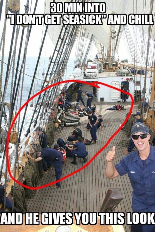 The best part is that the Coast Guard's sailing ship is a former Nazi vessel, so those cadets are likely vomiting where Hitler once walked. History!