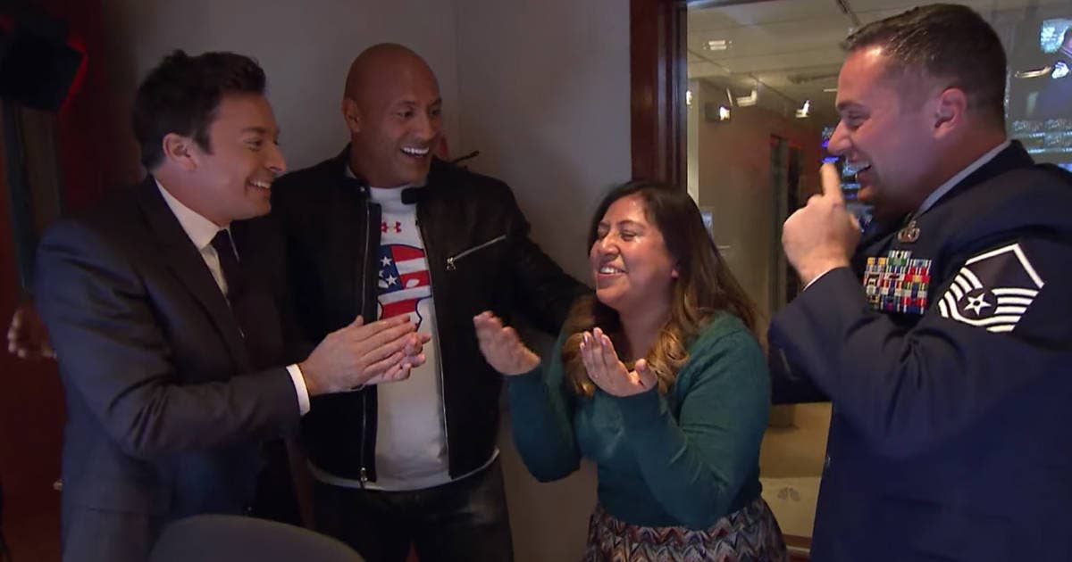 Watch Jimmy Fallon and The Rock beautifully reunite a military family