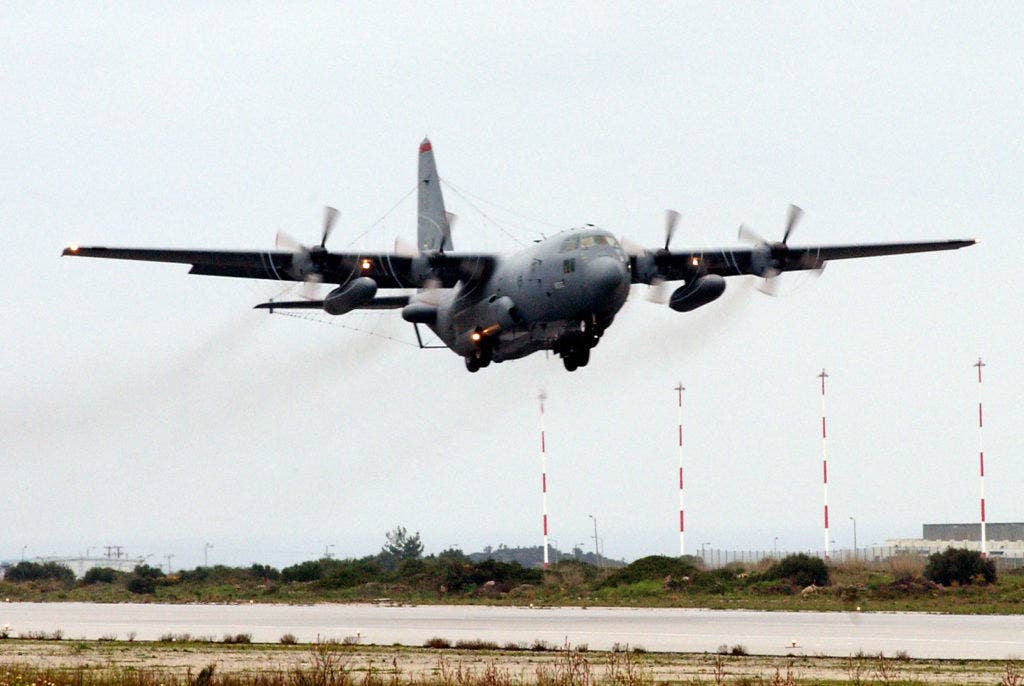 OPERATION IRAQI FREEDOM -- An EC-130H Compass Call with the 398th Air Expeditionary Group takes off from a forward-deployed location for a mission in support of Operation Iraqi Freedom. (U.S. Air Force photo by Tech Sgt. Robert J. Horstman)