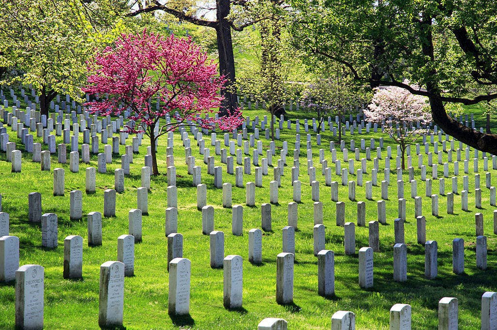A serene image of Arlington National Cemetery in the spring. (Photo by Wikimedia Commons user Ingfbruno)