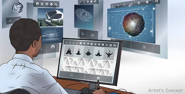 An artist created this concept art of an artist creating concept art. (Illustration: DARPA)