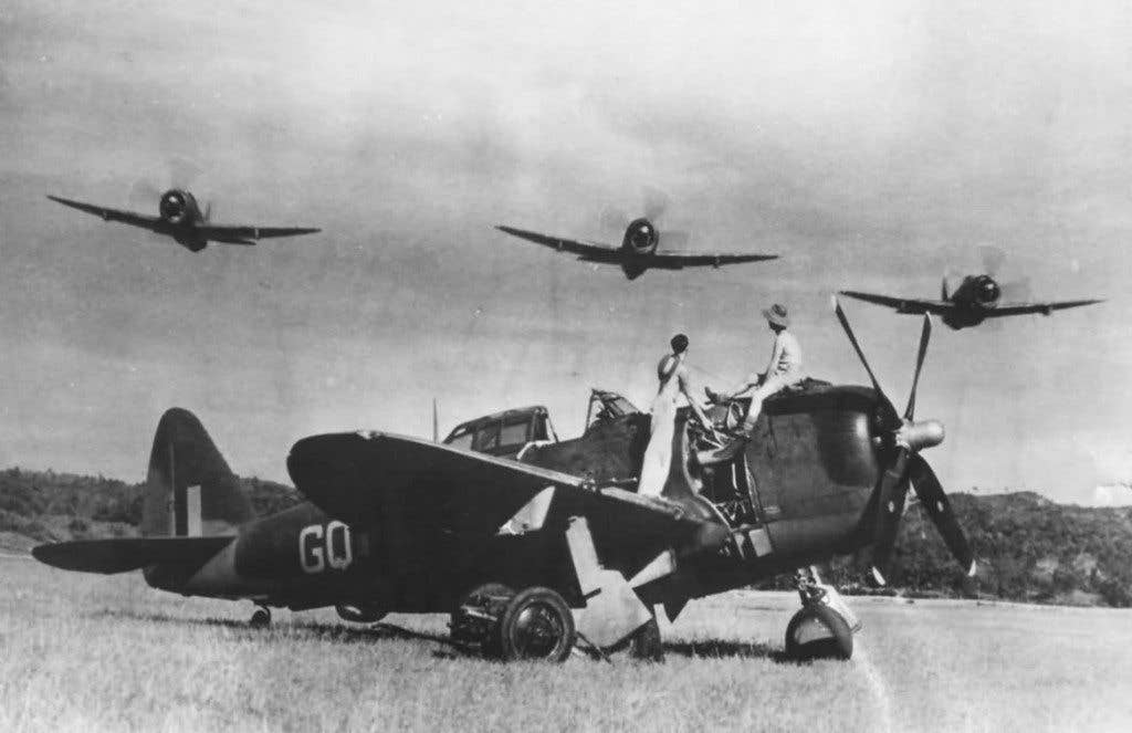 Republic P-47C-2-RE Thunderbolts of the 61st Fighter Squadron, 56th Fighter Group 41-6265 identifiable. (U.S. Army Air Force Photo)