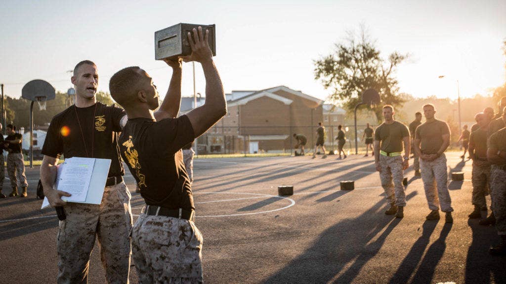 U.S. Marines perform a combat fitness test. (U.S. Marine Corps photo by Sgt. Melissa Marnell)